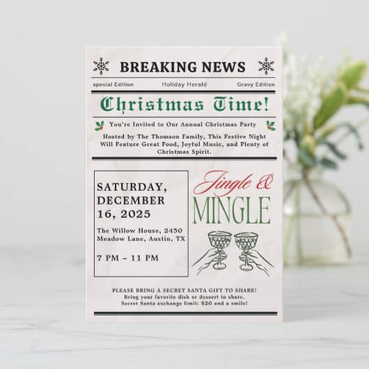 Newspaper Jingle and Mingle Cocktail Christmas 招待状 (スタンド正面)