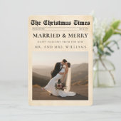 Newspaper Just Married & Merry Photo Christmas シーズンカード (スタンド正面)
