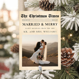 Newspaper Just Married & Merry Photo Christmas シーズンカード
