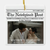 Newspaper Merry and Married Holiday Accents Photo セラミックオーナメント (正面)