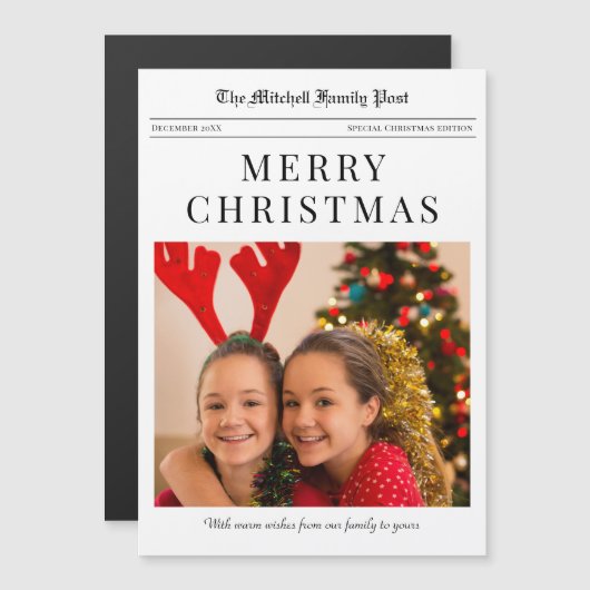 Newspaper Merry Christmas magnetic holiday card (正面/裏面)