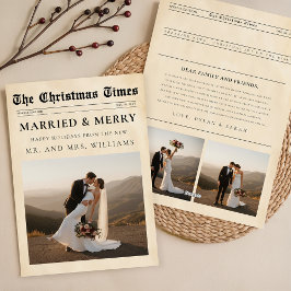 Newspaper Merry & Married Newlywed Photo Christmas シーズンカード