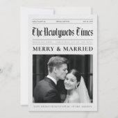 Newspaper Newlywed Black and White Photo Christmas シーズンカード (正面)
