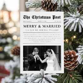Newspaper Newlywed Black & White Photo Christmas シーズンカード
