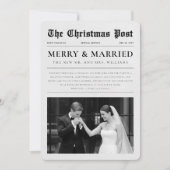 Newspaper Newlywed Black & White Photo Christmas シーズンカード (正面)