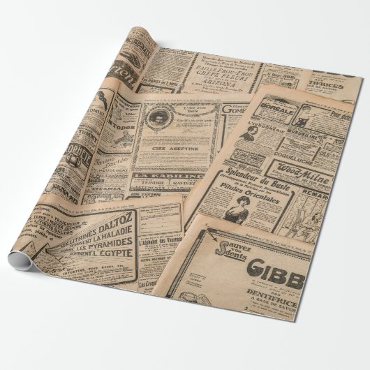 Newspaper pages with antique advertising. Vintage  ラッピングペーパー (アンロールド)