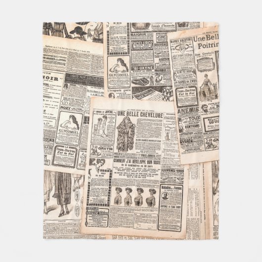Newspaper pages with antique advertising. Woman's  フリースブランケット (正面)