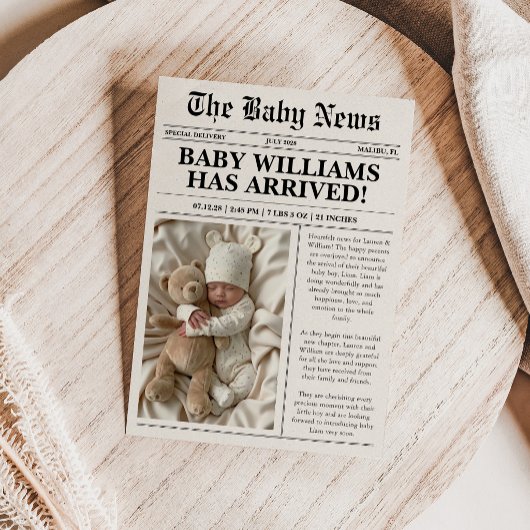 Newspaper Photo Birth Announcement Card 案内状