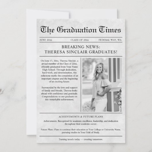 Newspaper Photo Graduation 案内状 (正面)