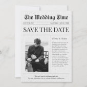 Newspaper Photo Wedding Announcement Save The Date 招待状 (正面)