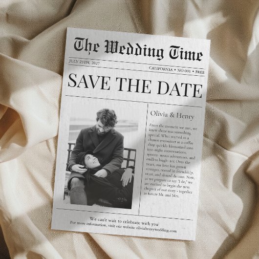 Newspaper Photo Wedding Announcement Save The Date 招待状