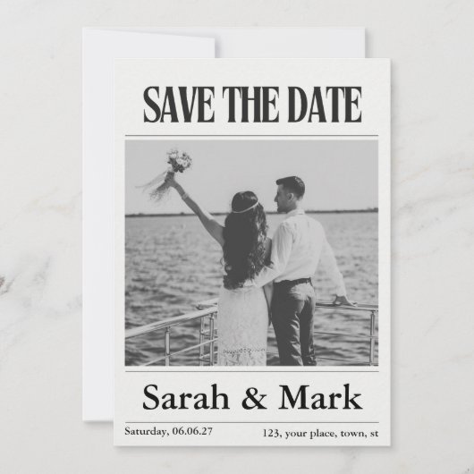 Newspaper Save the Date Vintage Custom photo セーブザデート (正面)