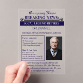 Newspaper Style Doctor Retirement Card | Custom アクリル招待状 (インサイチュ (ポータブル))