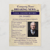 Newspaper Style Doctor Retirement Card | Custom ポストカード (正面)
