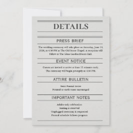 Newspaper-Style Wedding Details Card