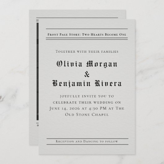 Newspaper-Style Wedding Invitation 招待状 (正面/裏面)