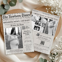 Newspaper Theme Photo Baby Shower Invitation 招待状