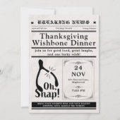 Newspaper Turkey Wishbone Thanksgiving Fall 招待状 (正面)