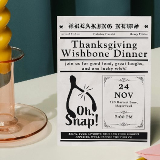 Newspaper Turkey Wishbone Thanksgiving Fall 招待状