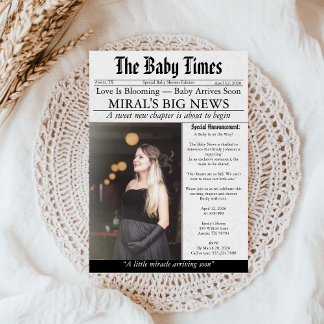 Newspaper Unique Fun Photo aesthetic Baby Shower 招待状