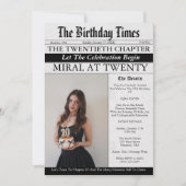 Newspaper Unique Fun Photo Girl 20th Birthday  招待状 (正面)
