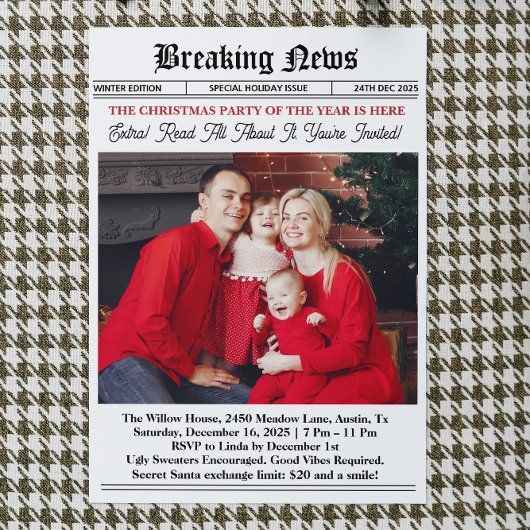 Newspaper Vintage Christmas Party 招待状