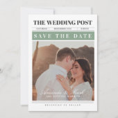 Newspaper Wedding Black and white Save the Date 招待状 (正面)