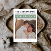 Newspaper Wedding Black and white Save the Date 招待状