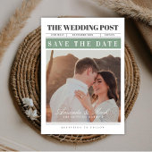 Newspaper Wedding Black and white Save the Date 招待状