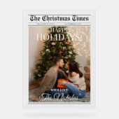 Newspaper What A Year Black White Photo Christmas アクリルサイン (正面)