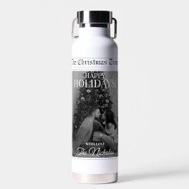 Newspaper What A Year Black White Photo Christmas ウォーターボトル