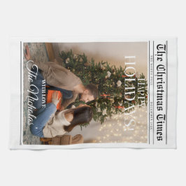 Newspaper What A Year Black White Photo Christmas キッチンタオル