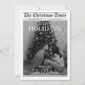 Newspaper What A Year Black White Photo Christmas シーズンカード (正面)