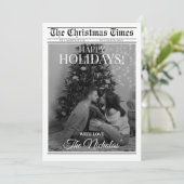 Newspaper What A Year Black White Photo Christmas シーズンカード (スタンド正面)
