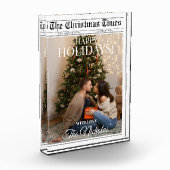 Newspaper What A Year Black White Photo Christmas フォトブロック (左)