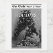Newspaper What A Year Black White Photo Christmas ワインラベル (シングルラベル)