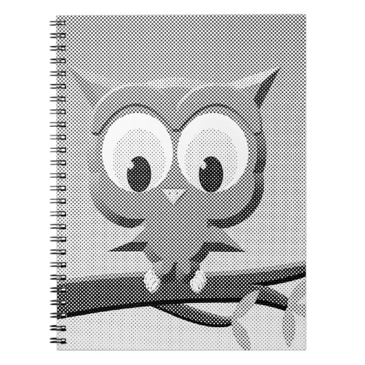 Newsprint Owl In Black And White ノートブック (正面)
