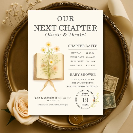Next Chapter Begins Couples Baby Shower 招待状