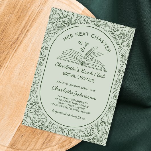 Next Chapter Book Club Sage Green Bridal Shower 招待状