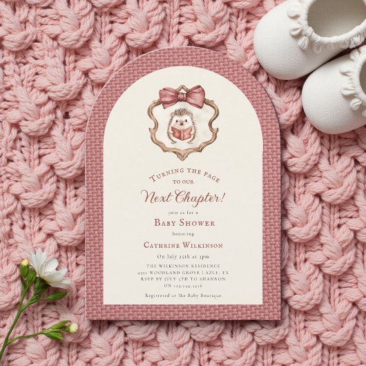 Next Chapter Watercolor Hedgehog Reading Book  招待状