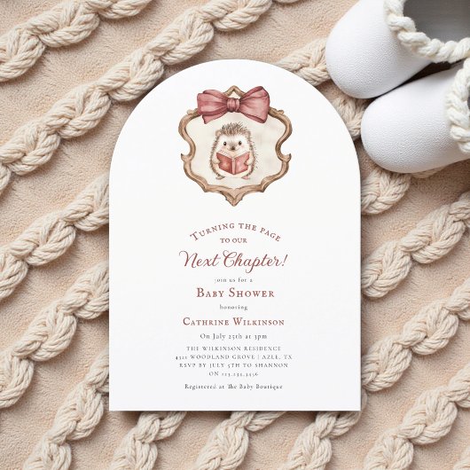 Next Chapter Watercolor Hedgehog Reading Book  招待状