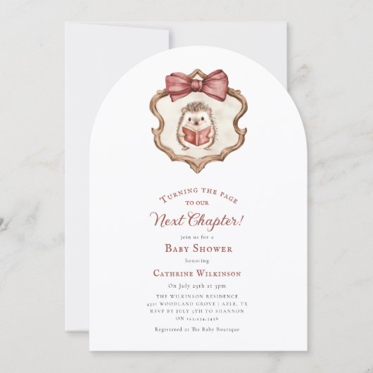 Next Chapter Watercolor Hedgehog Reading Book  招待状 (正面)