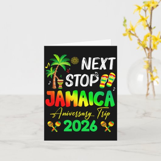 Next Stop Jamaica 2026 Couples Anniversary Family  カード (黄色い花)