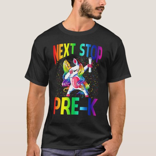 Next Stop Pre K Graduation Unicorn Tシャツ (正面)