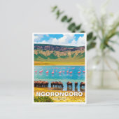 NgorongoroタンザニアWildebeest Flamingo ポストカード (スタンド正面)