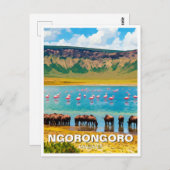 NgorongoroタンザニアWildebeest Flamingo ポストカード (正面/裏面)