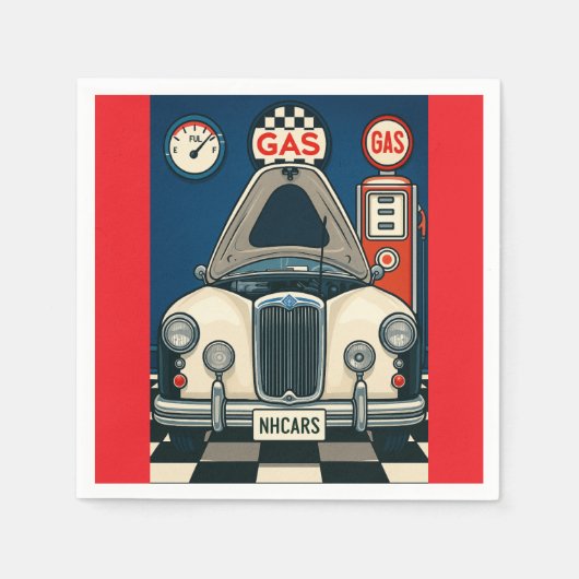 NHアンティークカーイラストレーション スタンダードカクテルナプキン (正面)