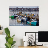 NH,ポーツマスで夜のボートのドッキング ポスター (ホームオフィス)