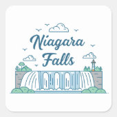 Niagara Falls Minimal Flat Design Illustration スクエアシール (正面)