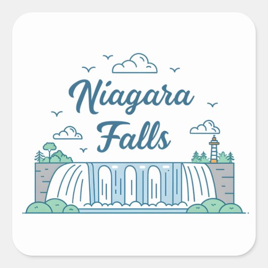 Niagara Falls Minimal Flat Design Illustration スクエアシール (正面)